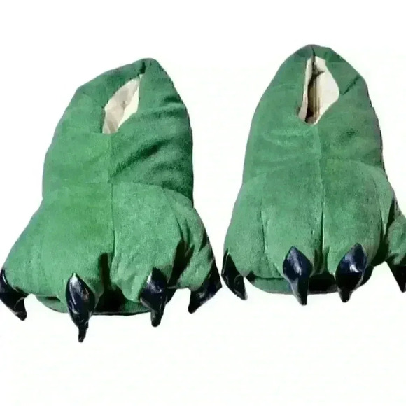 DINOSAUR Paws Costume Womans GREEN COMFY Slippers Non-Slip Shoes size Med (7-8) - Picture 2 of 6